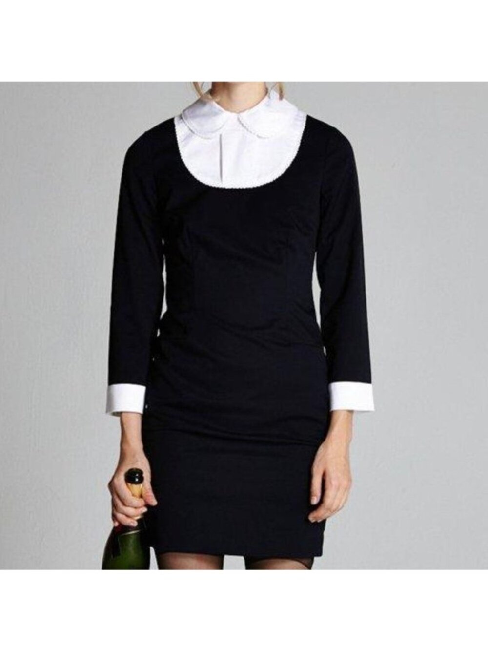 NEW L'ecole des Femmes Paris Black White Scallop Collared Dress Womens Size 6